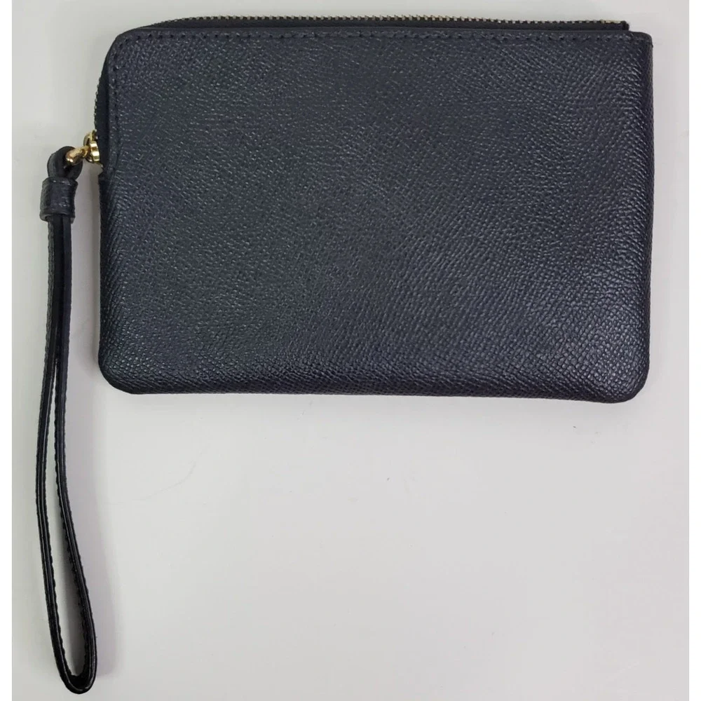 Coach Corner Zip Crossgrain Leather Wristlet Blue corner zip small wristlet